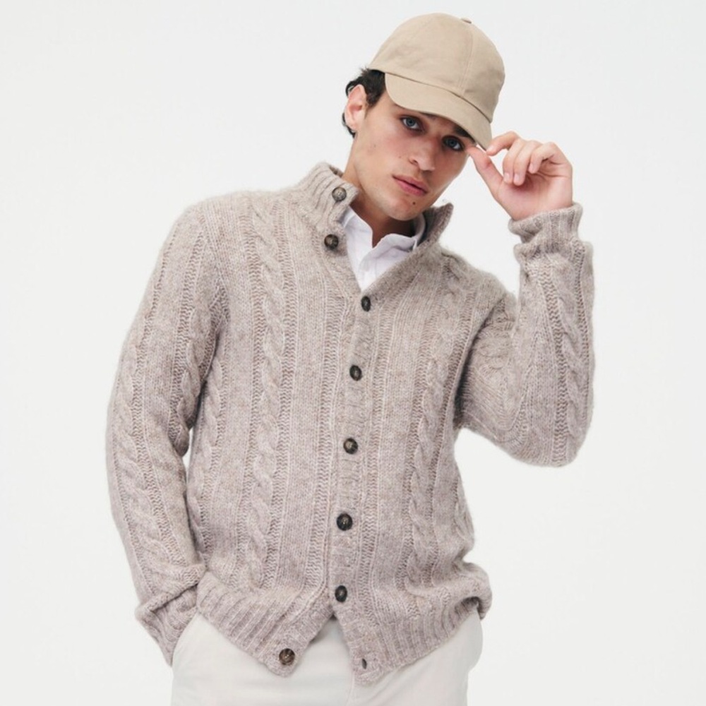 NAADAM Men’s Luxe Novelty Cable Cardigan Sweater Sz Small Oatmeal NWT